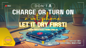 don't charge or turn turn on a wet phone let it dry first